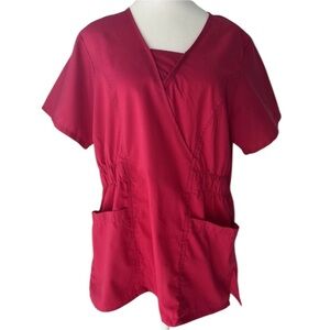 Sherly Womens SZ Medium V Neck Scrub Top Uniform Pink Medical Professional Wearr